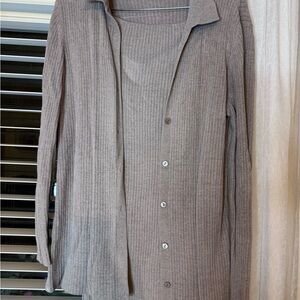 Barefoot Dreams Taupe Cardigan Sweater and Pants